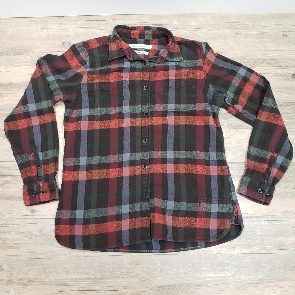 Woolrich Pemberton Shirt Womens Medium Plaid Flannel Button Up Red Black Green
